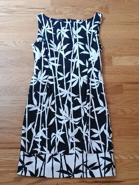Jones New York Black and White Sleeveless Bamboo-Print Midi Dress